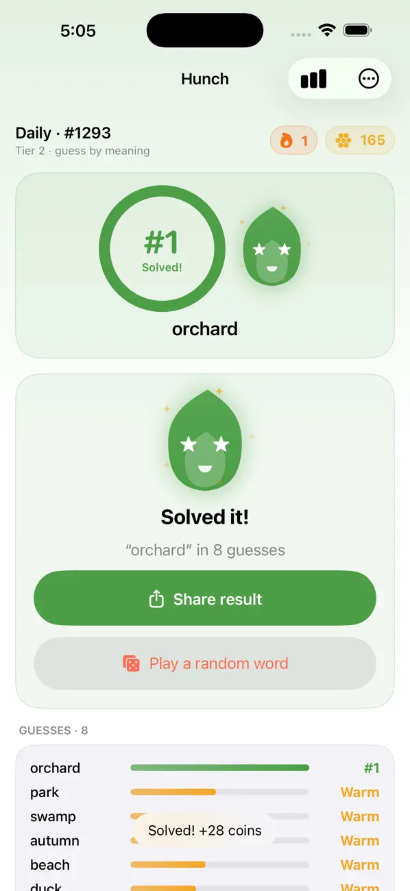 Hunch: Guess by Meaning