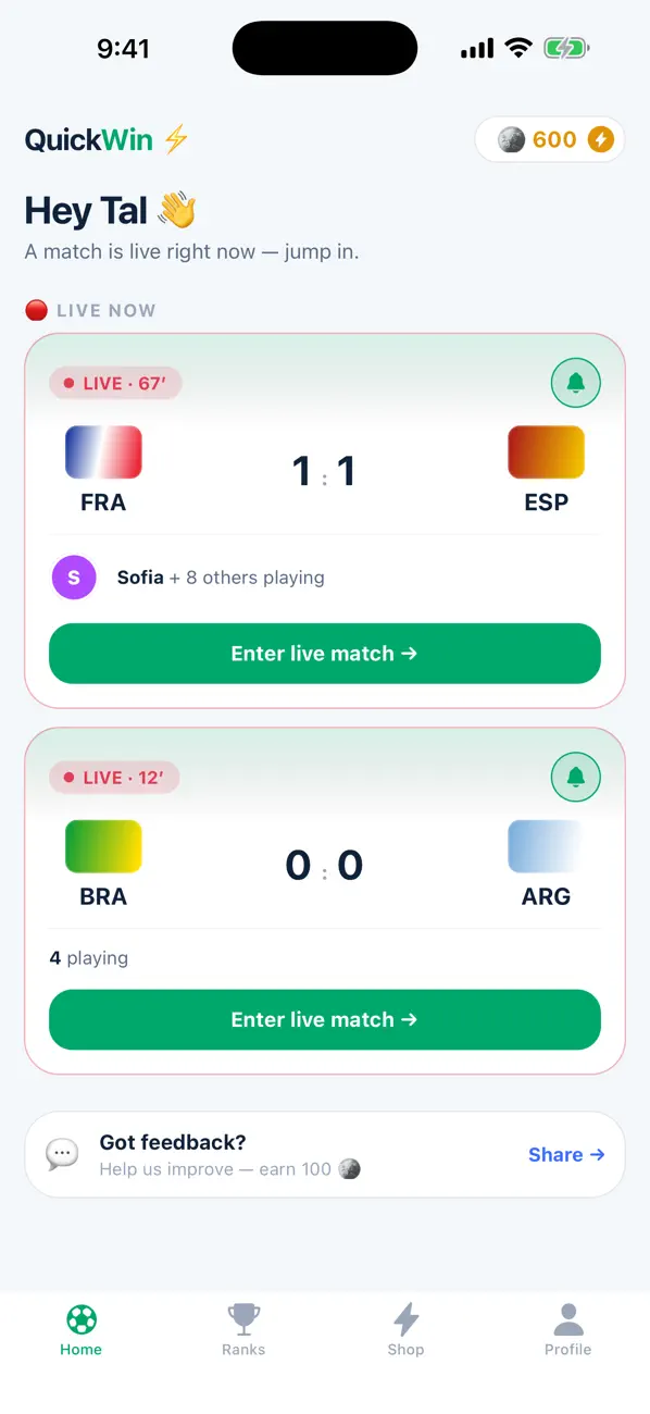 QuickWin: Live Predictions