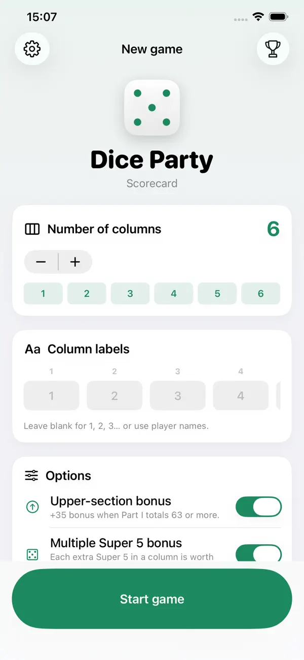 Dice Party: Scorecard