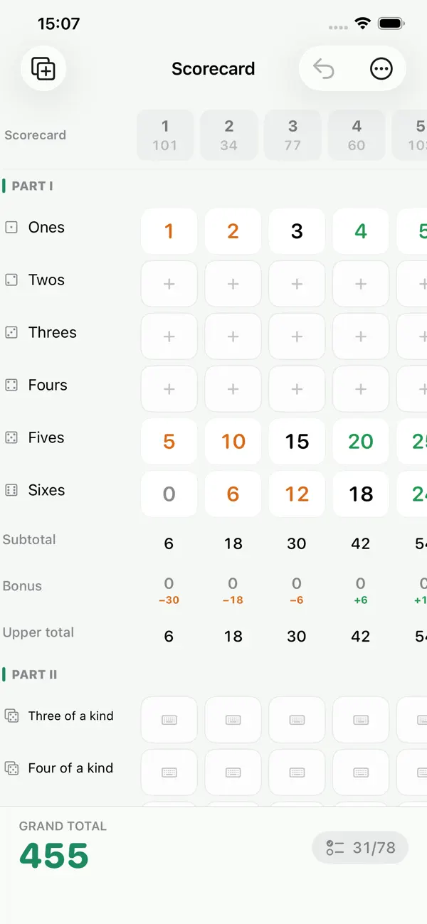 Dice Party: Scorecard