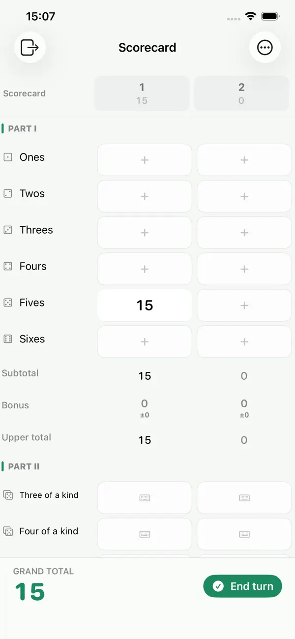 Dice Party: Scorecard