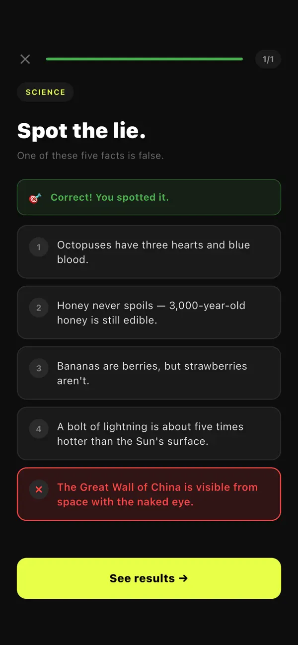 One Lie: Brain Trivia Game