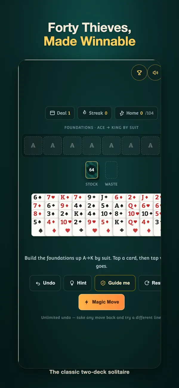 Forty Thieves Solitaire: Coach