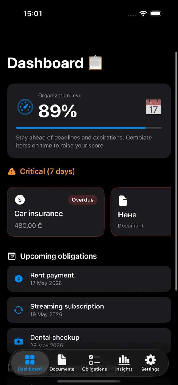 Life Admin Dashboard